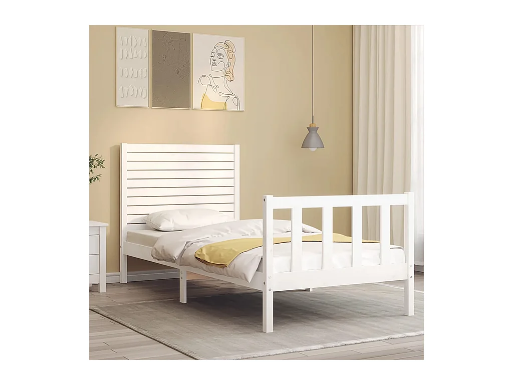 Lit-75x190 cm avec tête de lit blanc petit simple bois massif EGGB46691