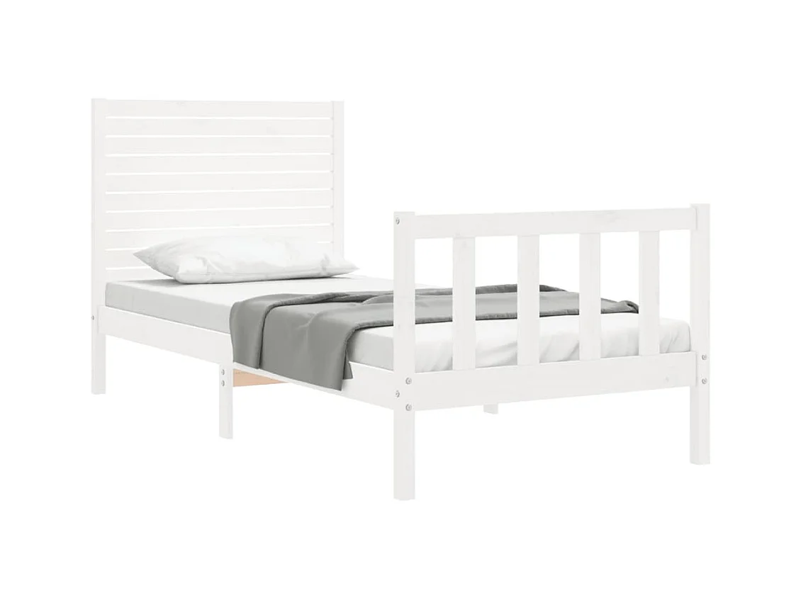 Lit-75x190 cm avec tête de lit blanc petit simple bois massif EGGB46691