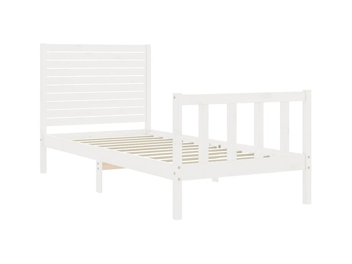 Lit-75x190 cm avec tête de lit blanc petit simple bois massif EGGB46691
