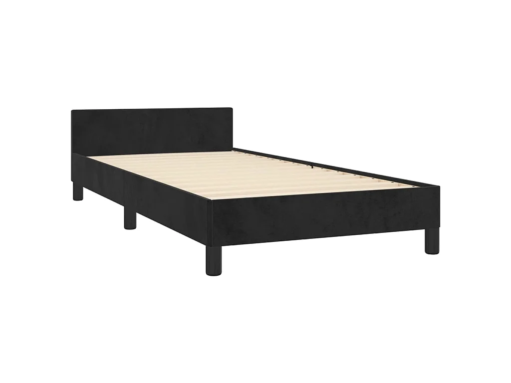 Cama c/ cabeceira 100x200 cm veludo preto PT860334