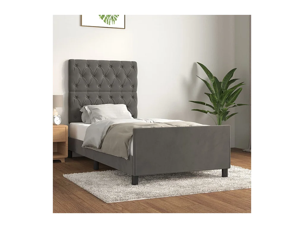 Lit-80x200 cm avec tête de lit Gris foncé Velours EGGB14379