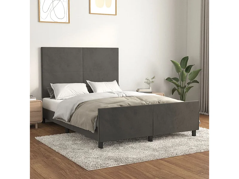 Cama c/ cabeceira 140x190cm veludo cinzento-escuro PT161400