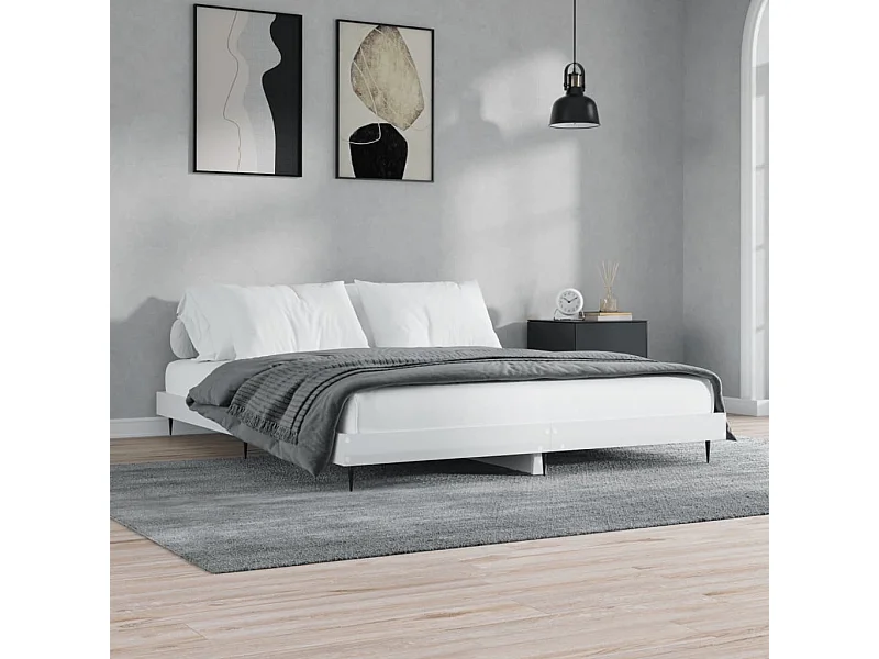 Cama 200x200 cm derivados madeira branco brilhante PT100863