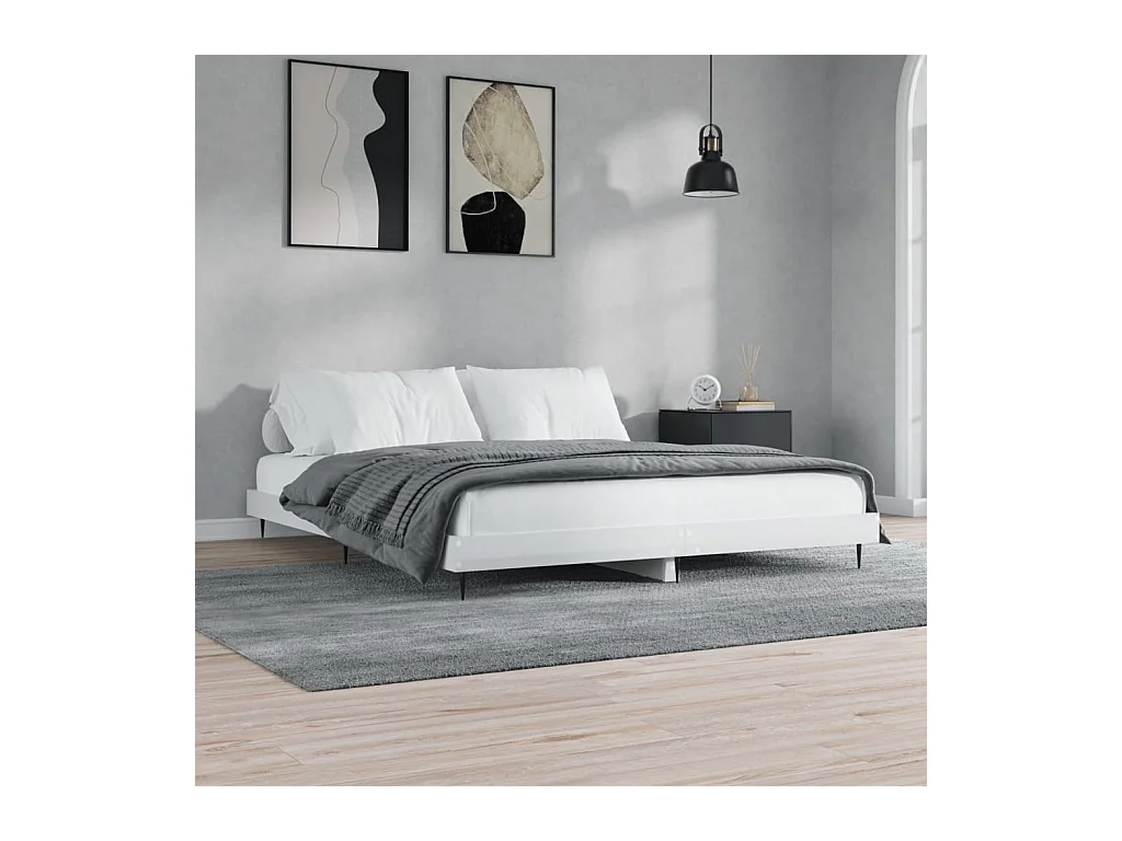 Lit-200x200 cm blanc brillant bois d'ingénierie EGGB56069