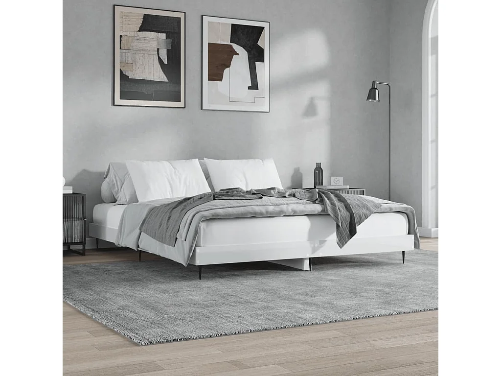 Cama 200x200 cm derivados madeira branco brilhante PT100863