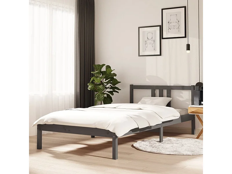 Cama 100x200 cm madera maciza gris ES21941