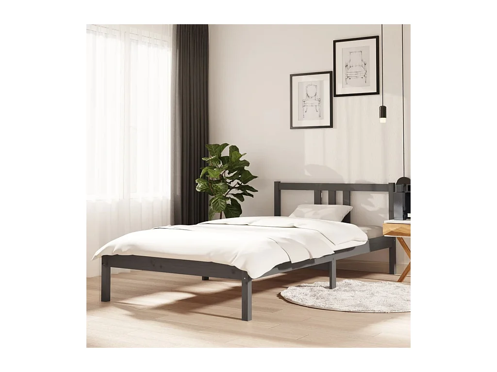 Bedframe massief hout grijs 100x200 cm NL67577