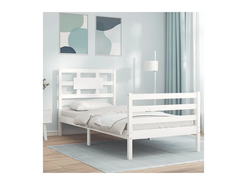 Lit-90x200 cm avec tête de lit blanc bois massif EGGB25642