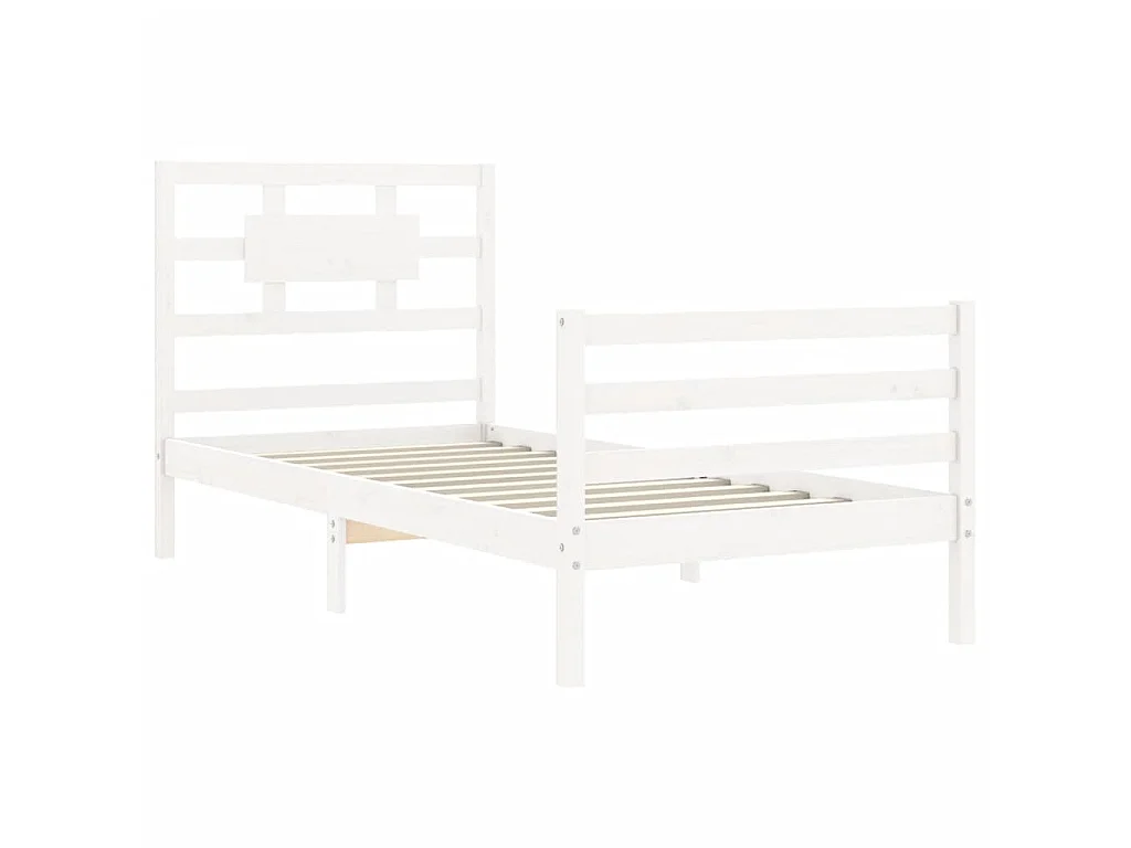 Bedframe met hoofdbord massief hout wit 90x200 cm NL13977