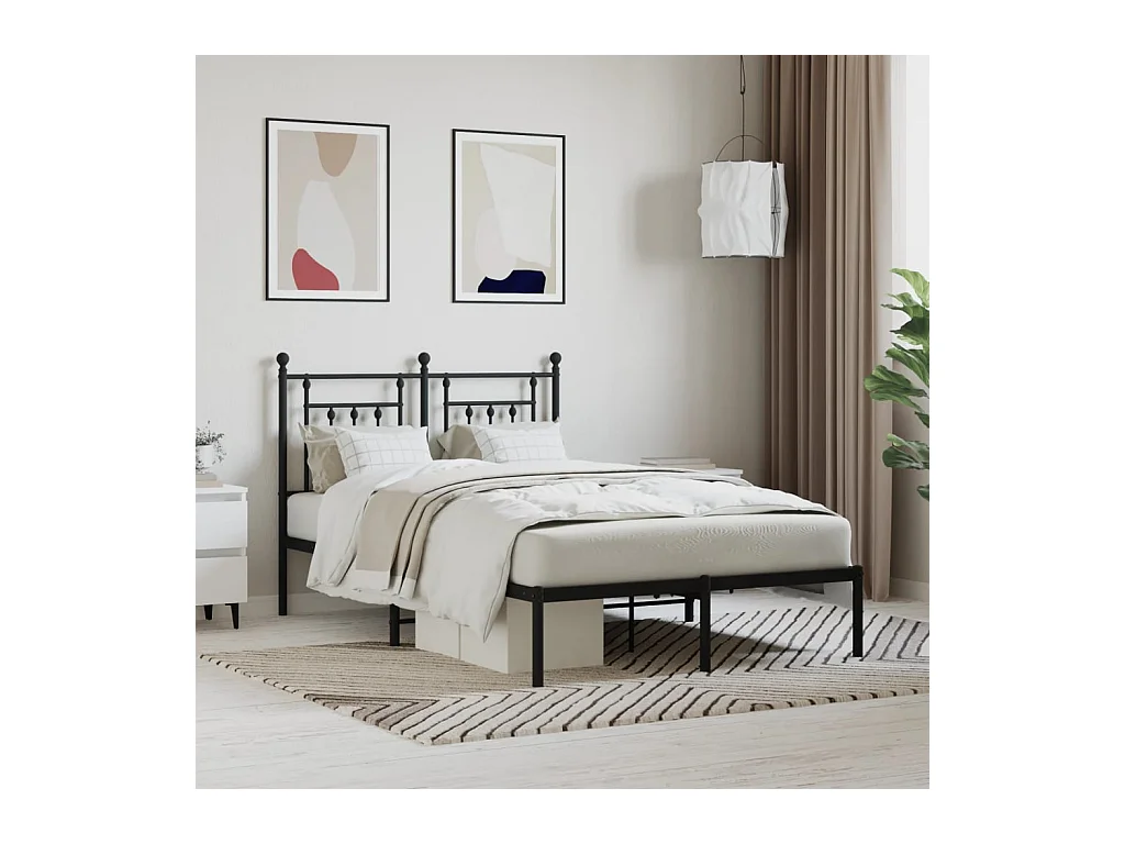 Lit-135x190 cm métal avec tête de lit noir EGGB26337