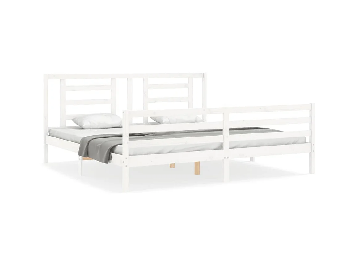 Bedframe met hoofdbord massief hout wit NL13857