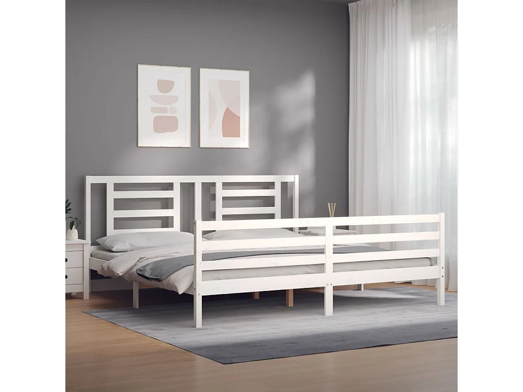Cama Super King Size c/ cabeceira madeira branco PT474350
