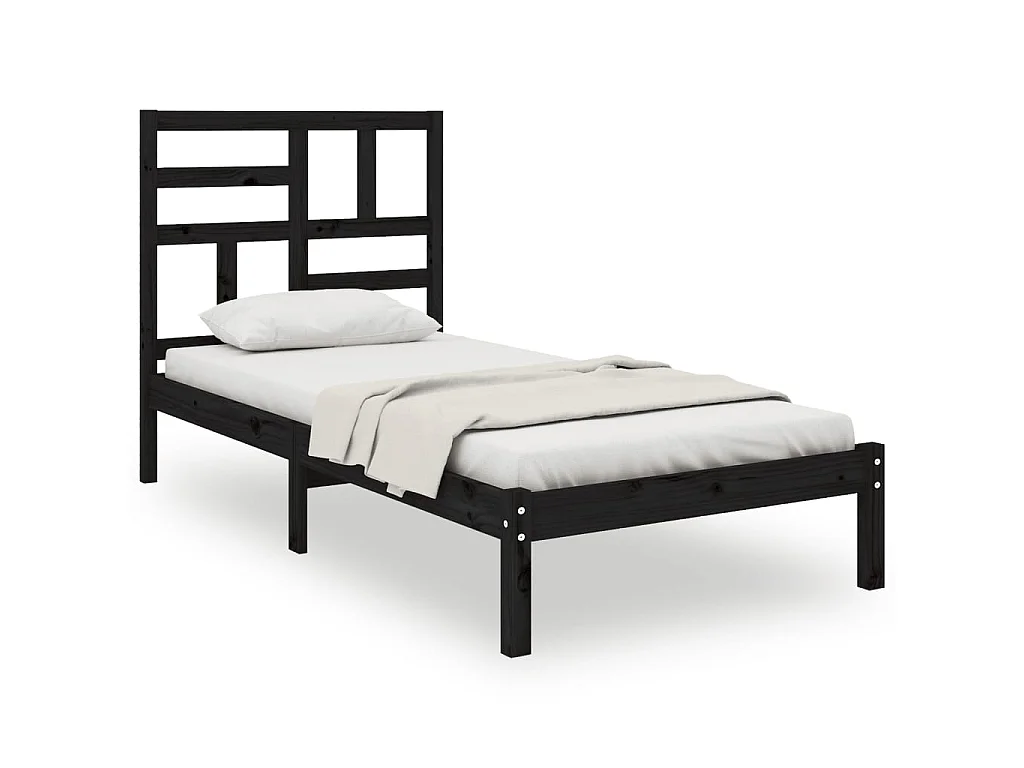 Lit-75x190 cm Noir Bois massif Petit simple EGGB62490