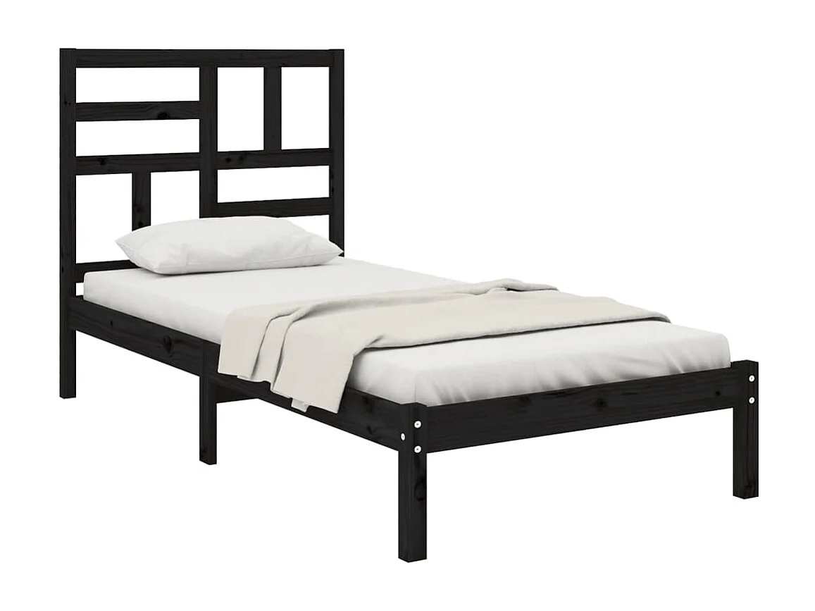 Cama pequena solteiro 75x190 cm madeira maciça preto PT157091
