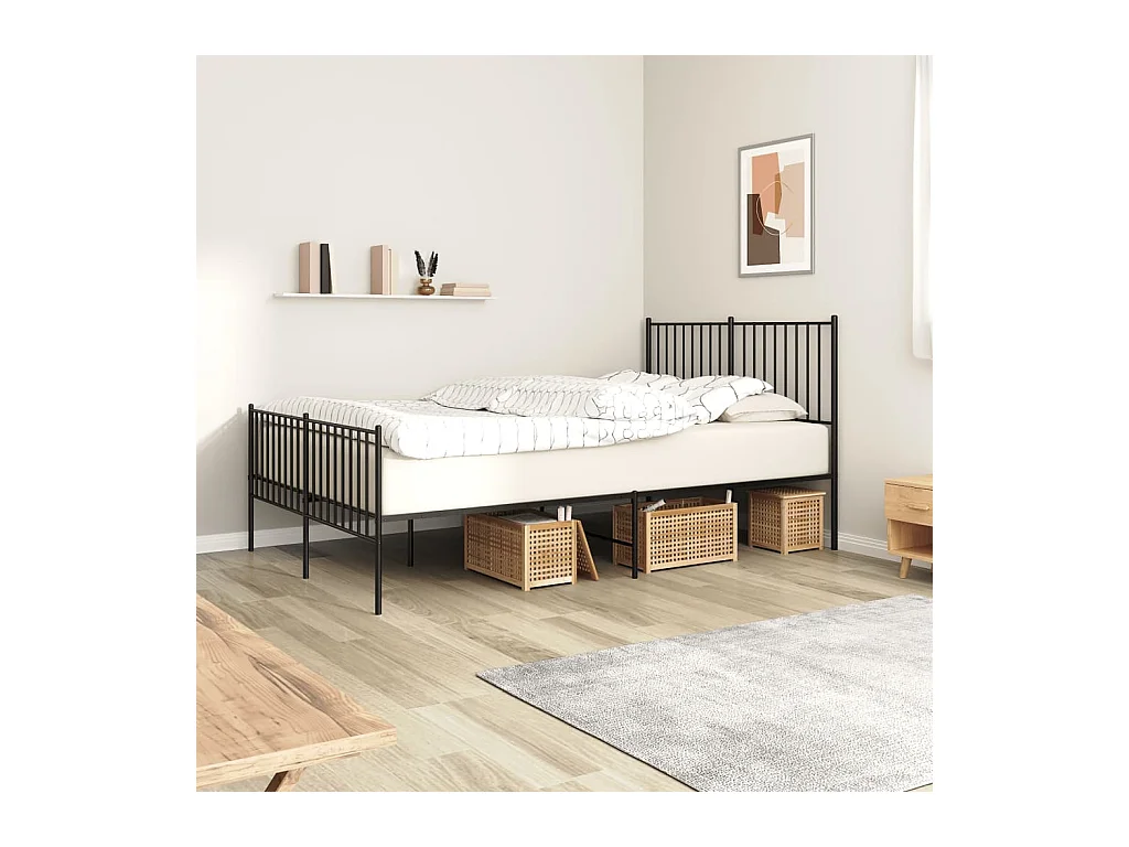 Lit-140x190 cm métal avec tête de lit/pied de lit noir EGGB94140