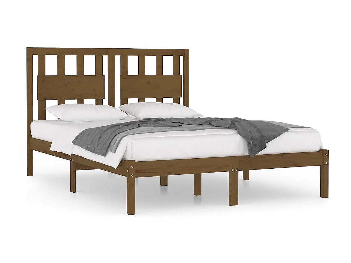 Lit-200x200 cm Marron miel Bois de pin massif EGGB94698