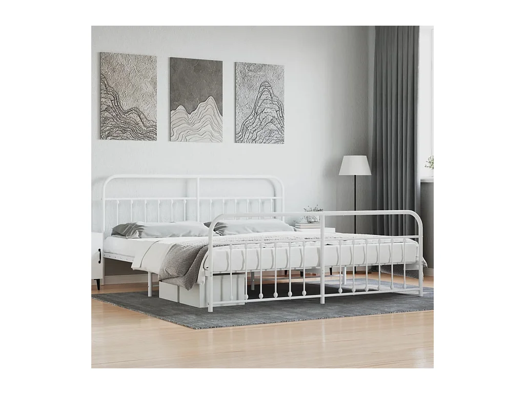 Lit-200x200 cm métal avec tête de lit/pied de lit blanc EGGB82793