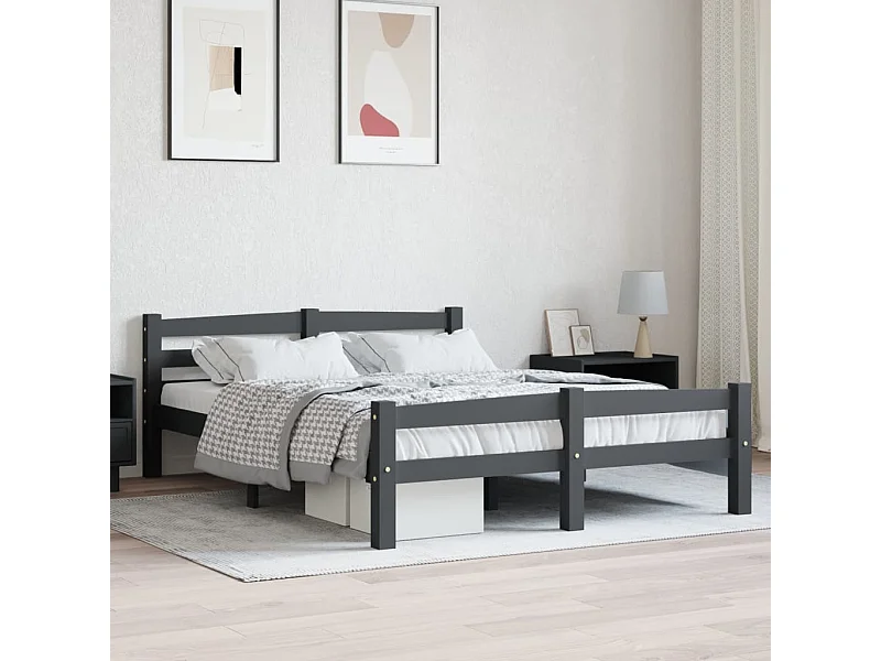 Cama 140x200 cm madera maciza pino gris oscuro ES38505