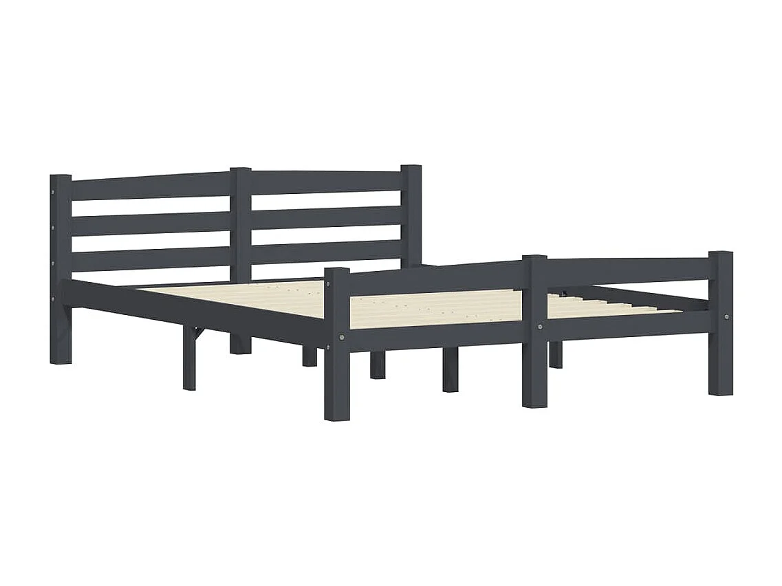 Cama 140x200 cm madera maciza pino gris oscuro ES38505