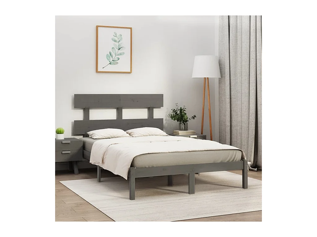 Cama 200x200 cm madeira maciça cinzento PT254349