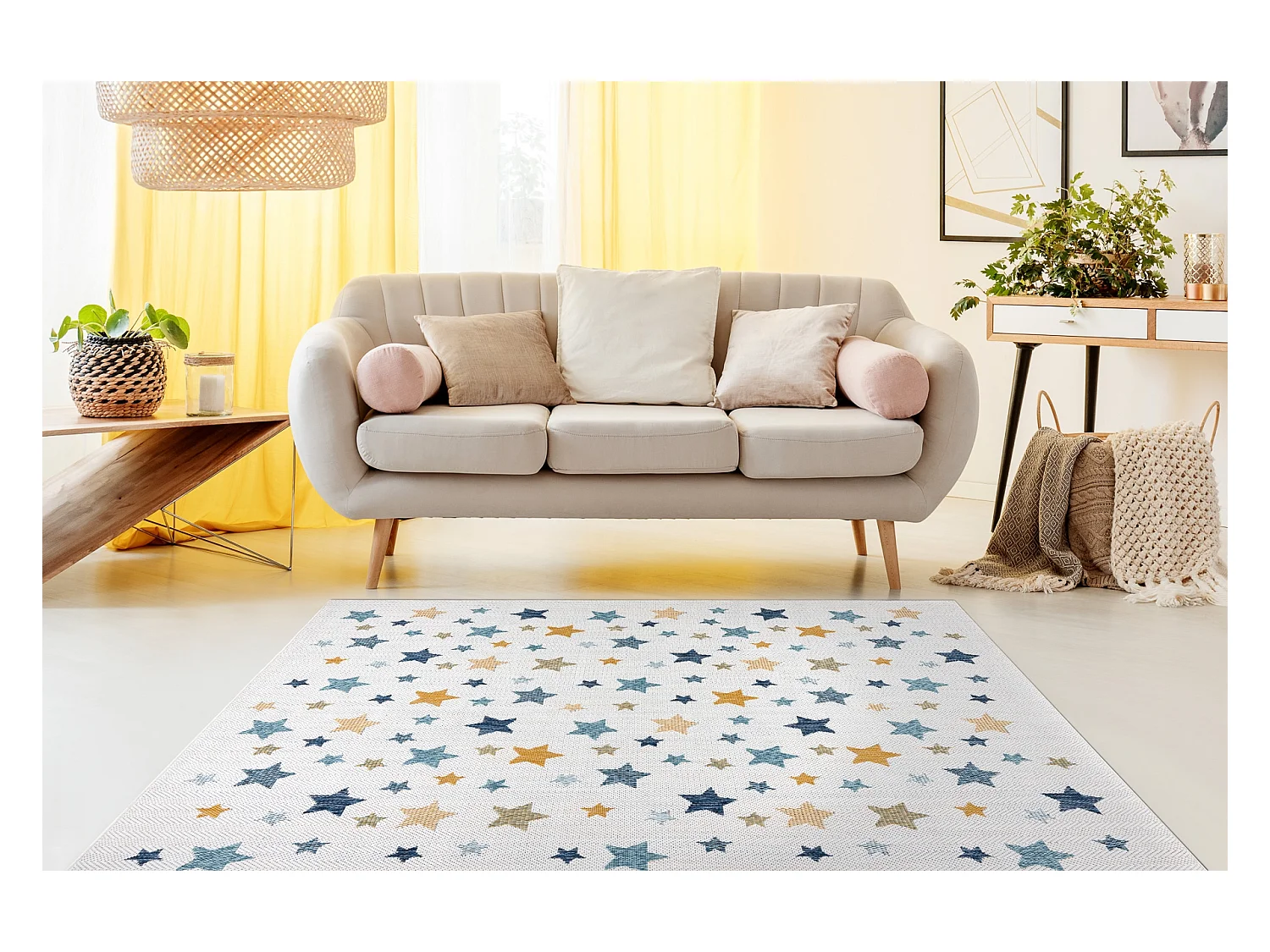 Tapis SIZAL COOPER Étoiles 22260 écru / bleu foncé 80x150 cm