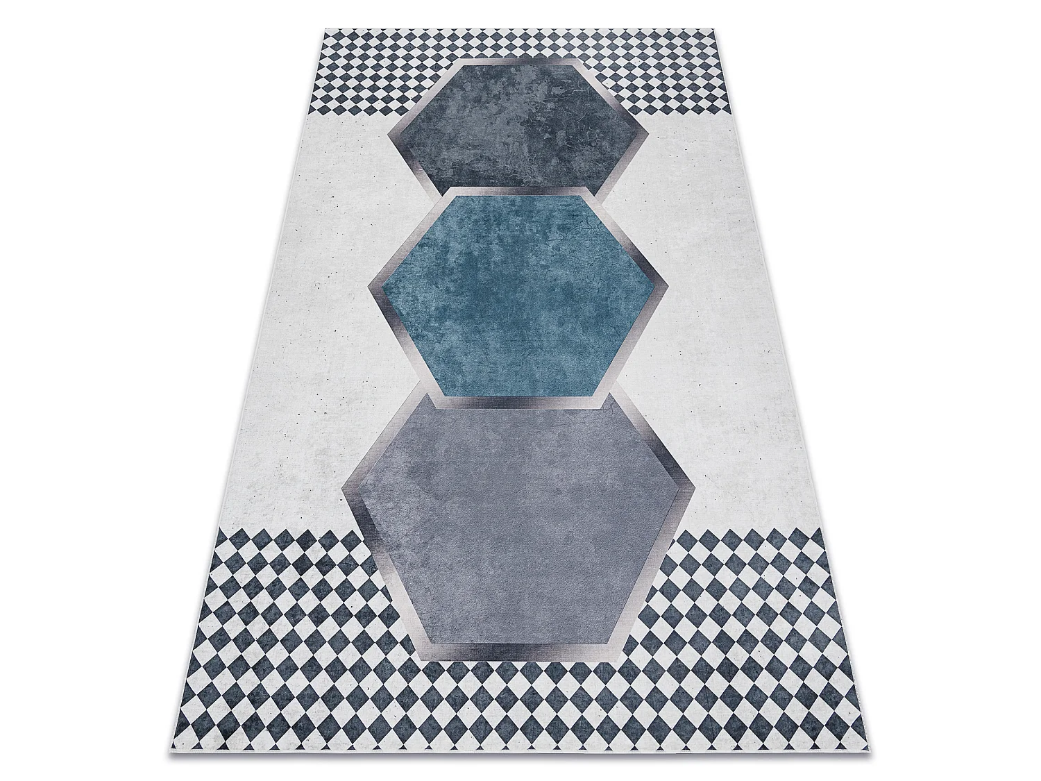 ANDRE 1863 tapijt wasbaar diamanten, geometrisch antislip - wit / zwar 80x150 cm