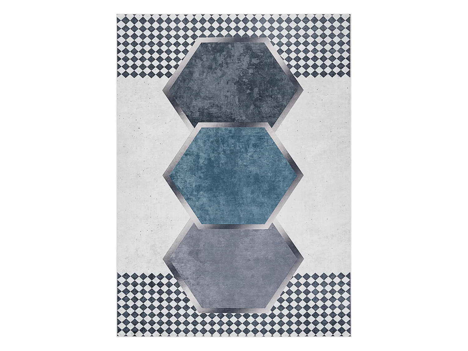 ANDRE 1863 tapijt wasbaar diamanten, geometrisch antislip - wit / zwar 80x150 cm