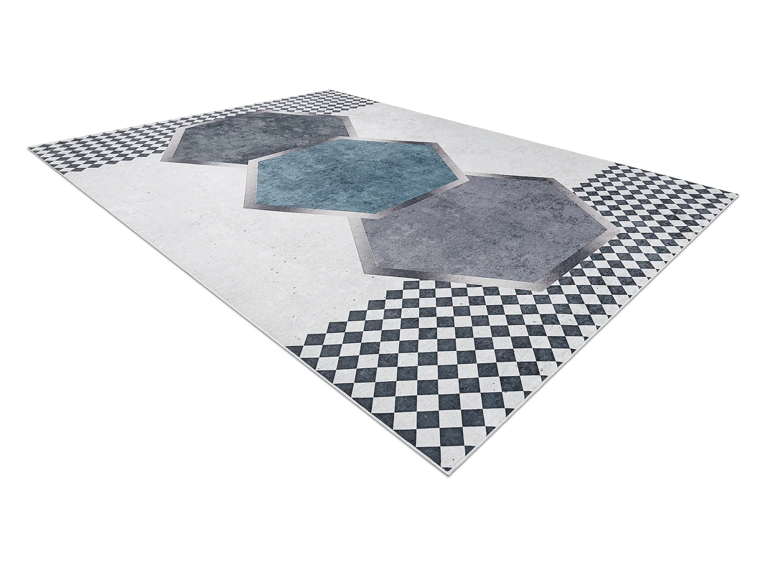 ANDRE 1863 tapijt wasbaar diamanten, geometrisch antislip - wit / zwar 80x150 cm