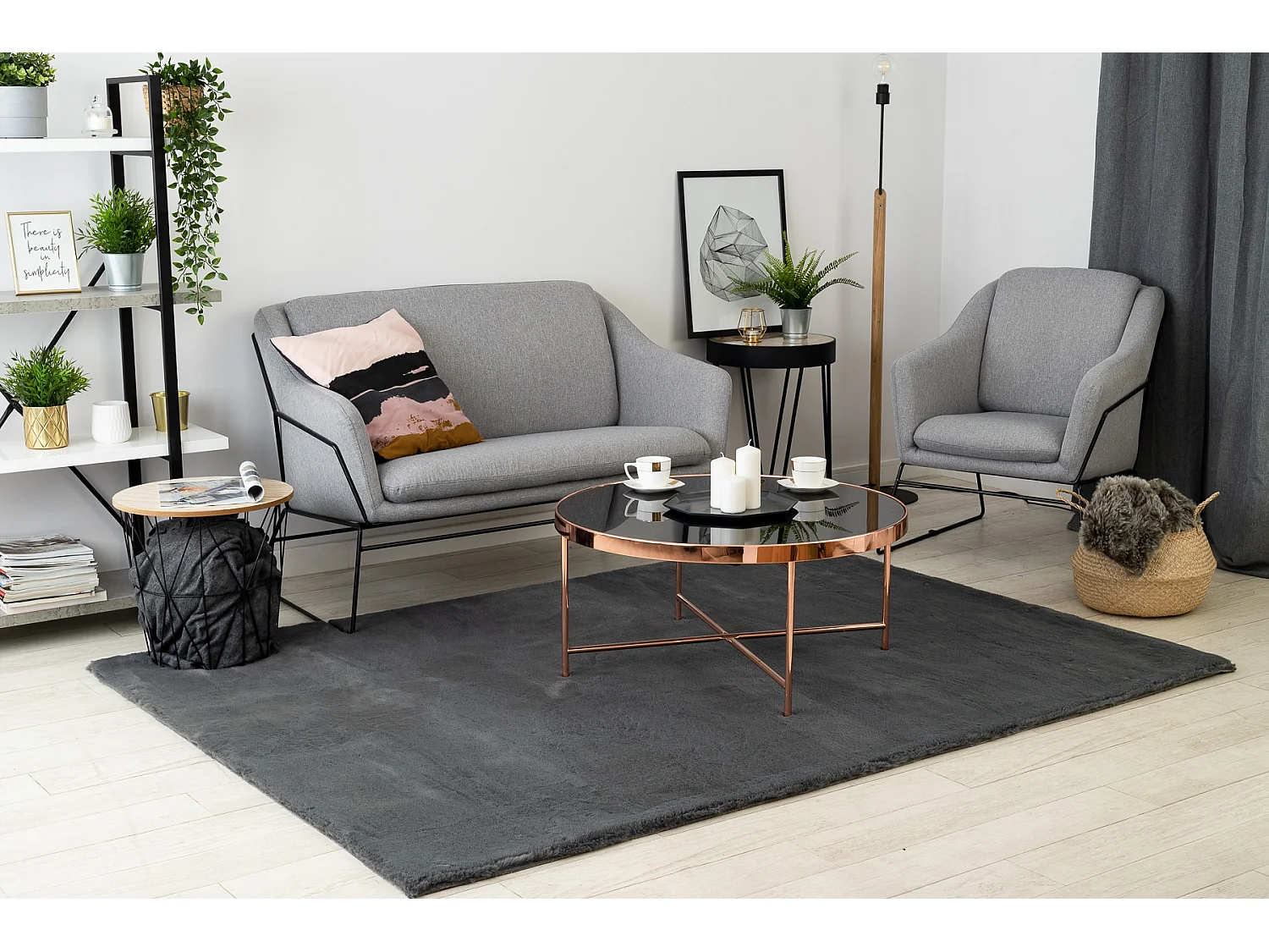 Teppich BUNNY grau IMITATION VON KANINCHENPELZ 140x190 cm