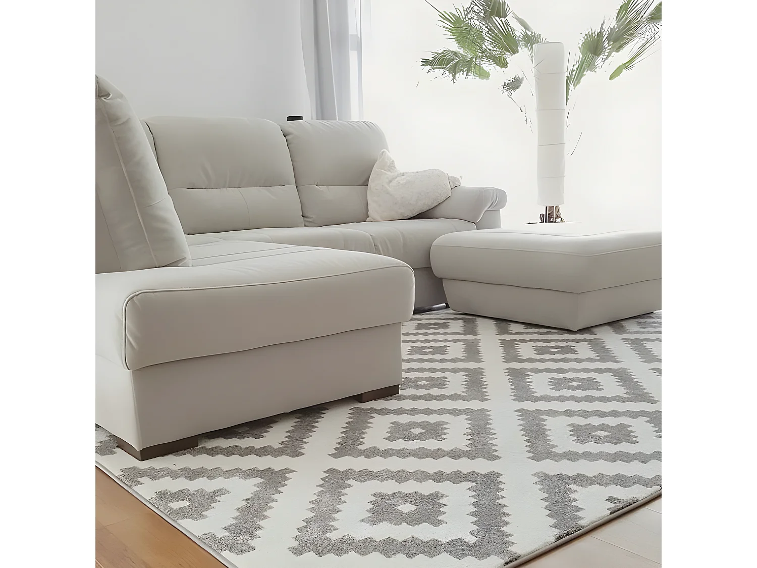 Tapis SKETCH - F998 crème et gris - Carreaux Ruta 80x150 cm