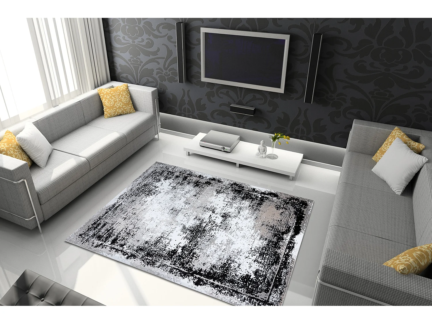 Modern GLOSS Teppich 8493 78 vintage, stilvoll, Rahmen grau / schwarz 140x190 cm