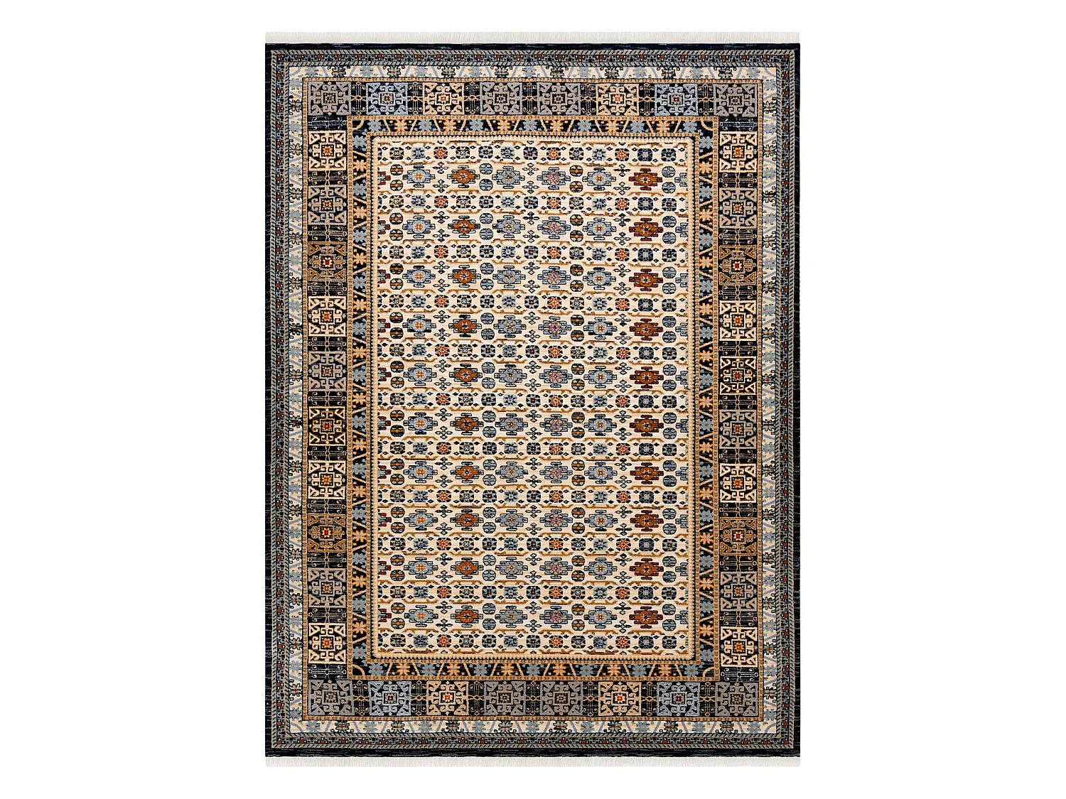 Tapis KESHAN franges, Cadre oriental 6428/53551 beige / bleu foncé 160x230 cm