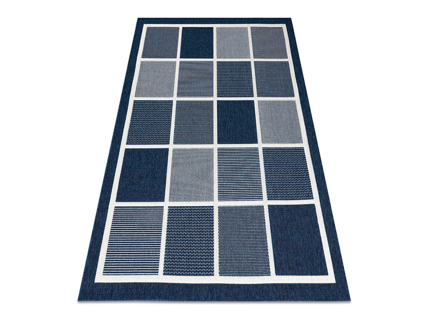 Tapis SPRING 20426994 carrés cadre à cordes, à boucles - bleu 80x150 cm