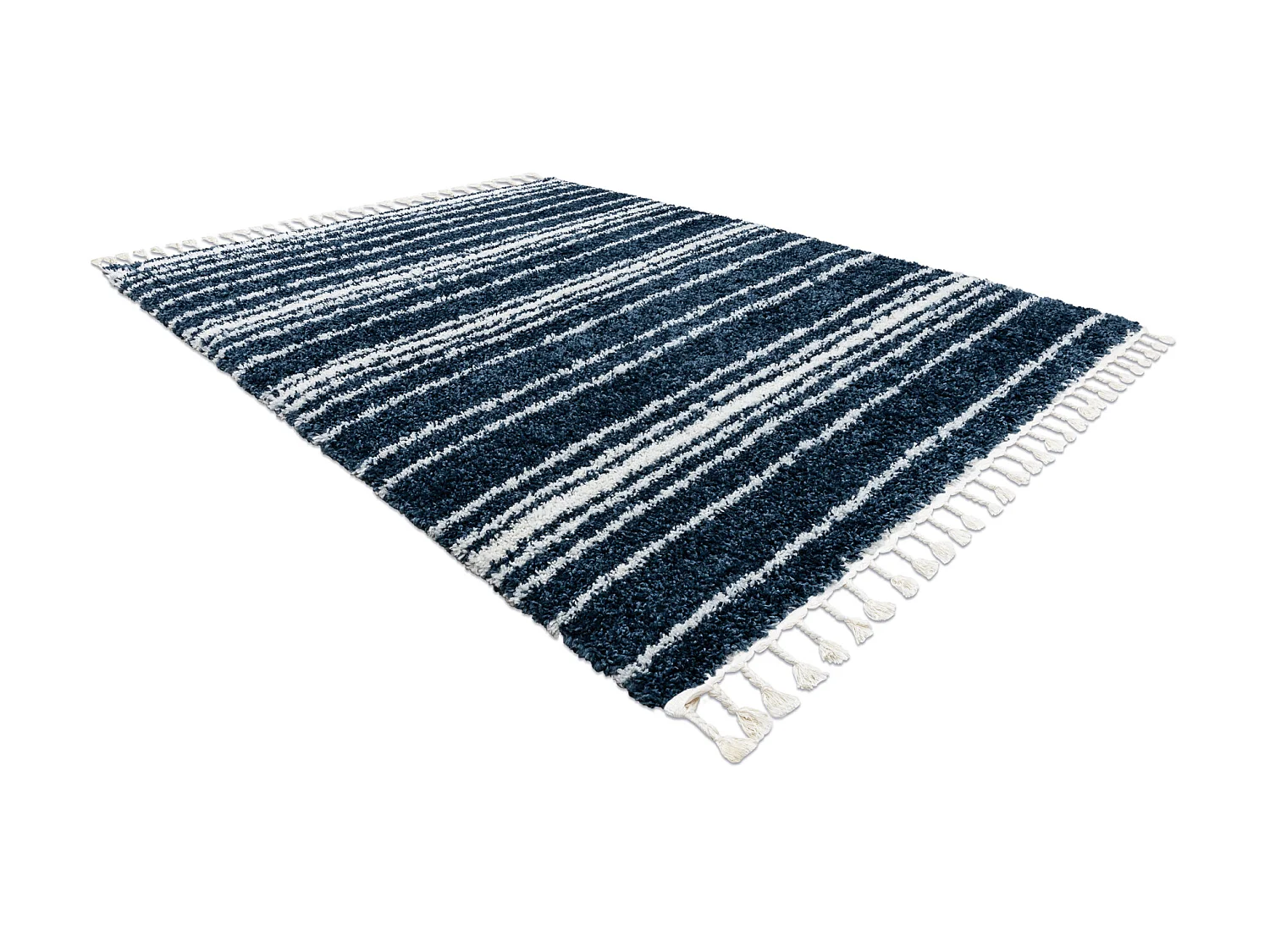 Teppich UNION 4080 Streifen blau / sahne Franse berber marokkanisch sh 200x290 cm