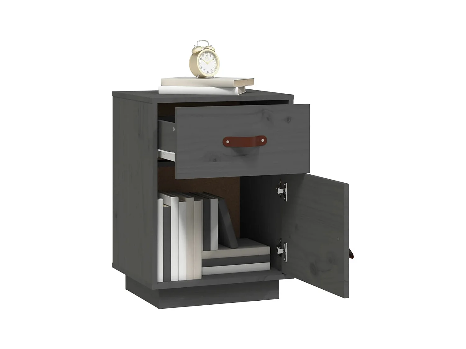 Mesa de cabeceira 40x34x55 cm madeira de pinho maciça cinza PT90068