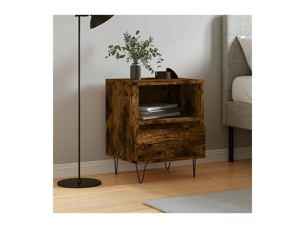 Table de chevet chêne fumé 40x35x50 cm bois d'ingénierie QPD23213