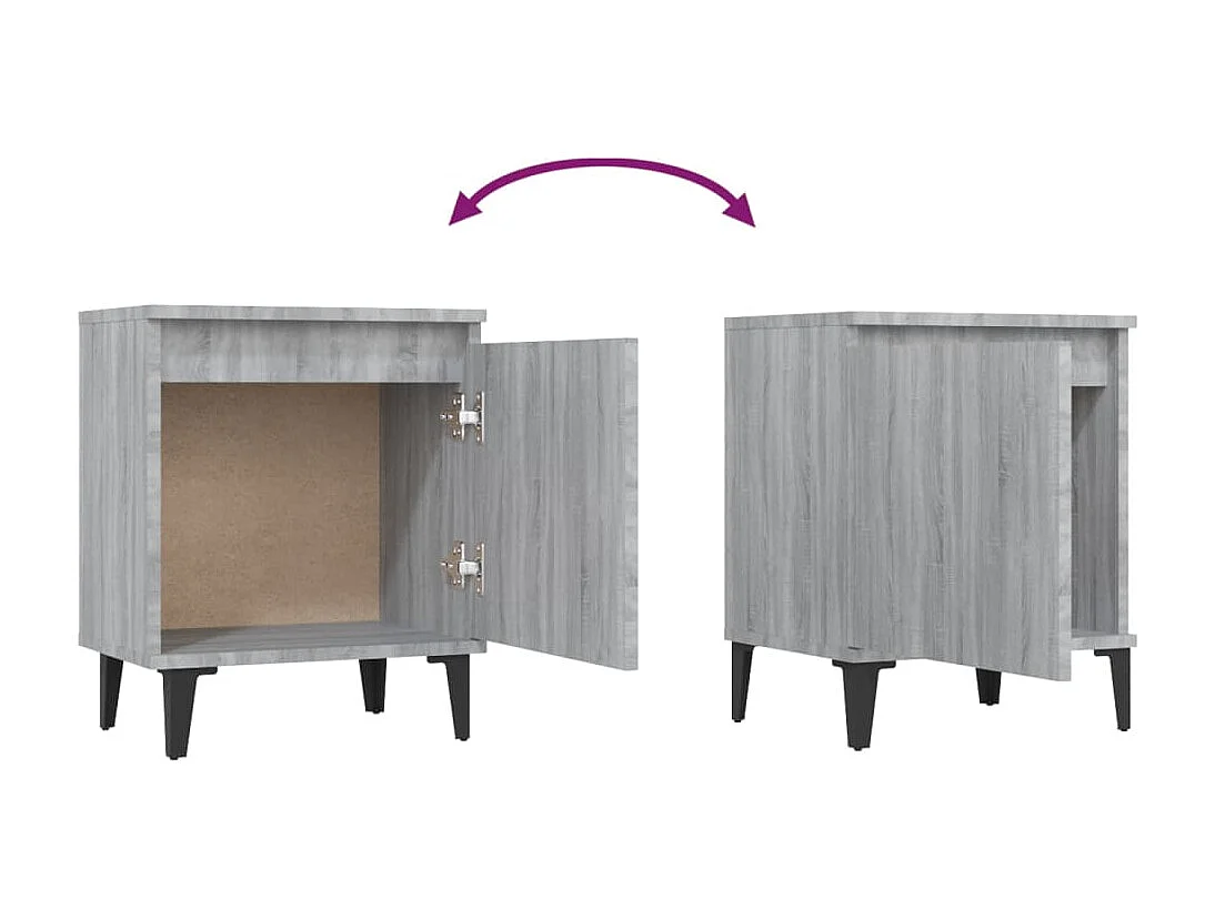 Mesa de cabeceira c/ pernas em metal 40x30x50 cm sonoma cinza PT28374