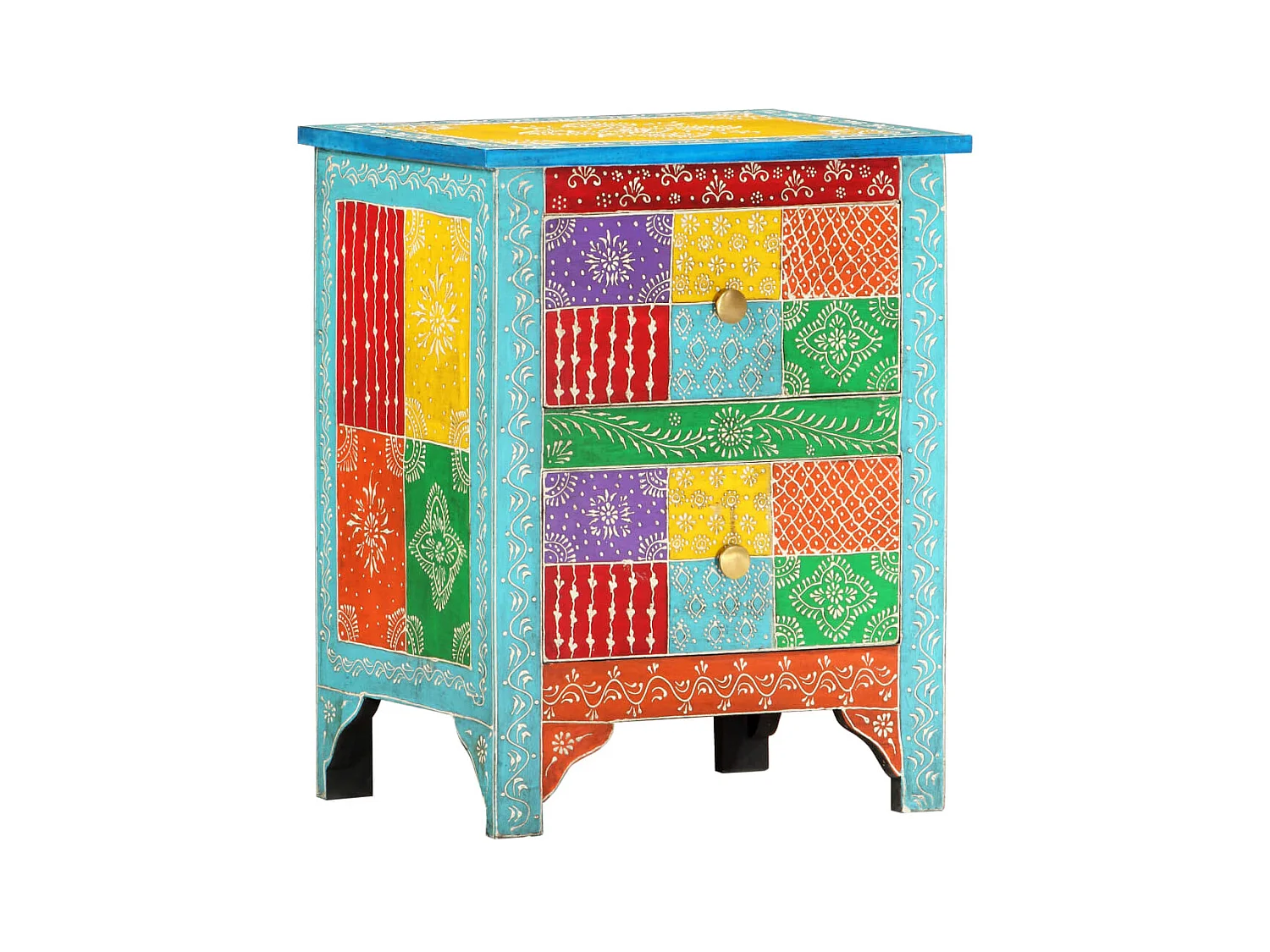 Table de chevet peinte à la main 40x30x50 cm Bois de manguier KEFWE80791