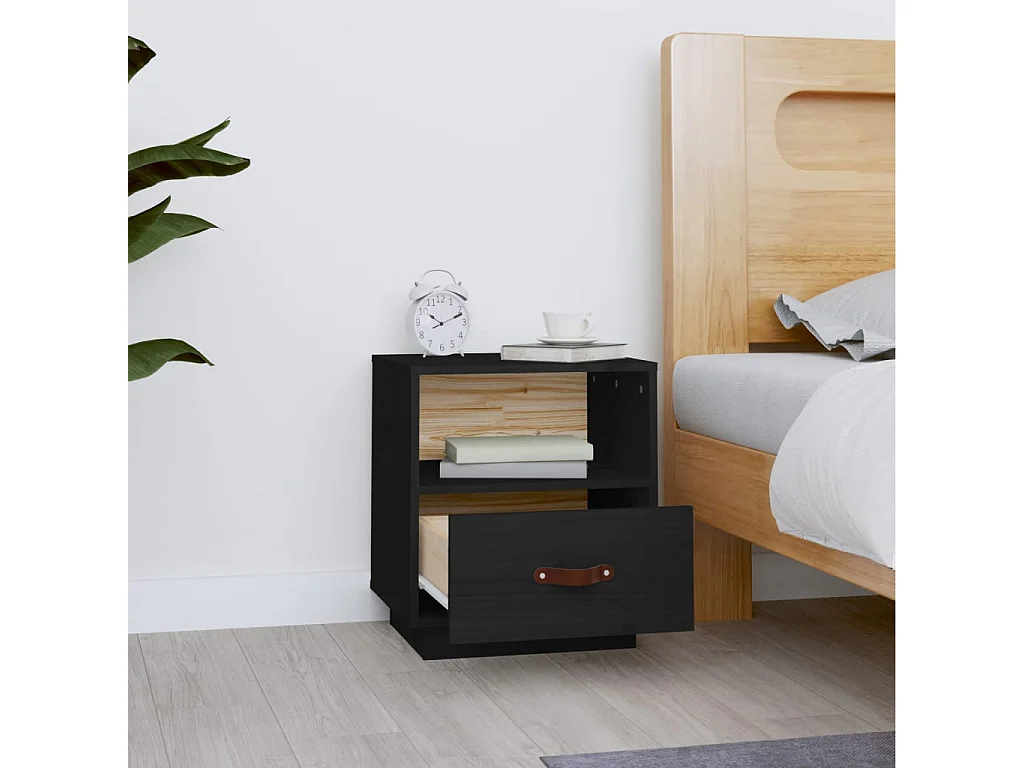Table de chevet Noir 40x34x45 cm Bois de pin massif KEFWE26567