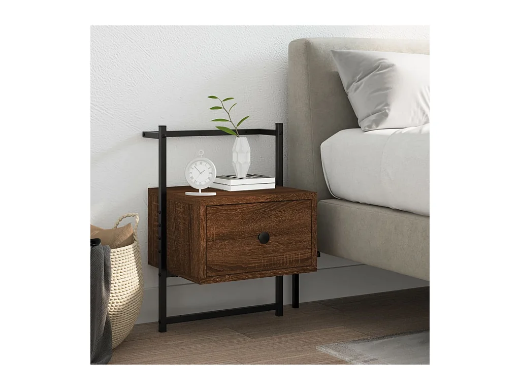 Table de chevet murale chêne brun 35x30x51 cm bois d'ingénierie QPD34914