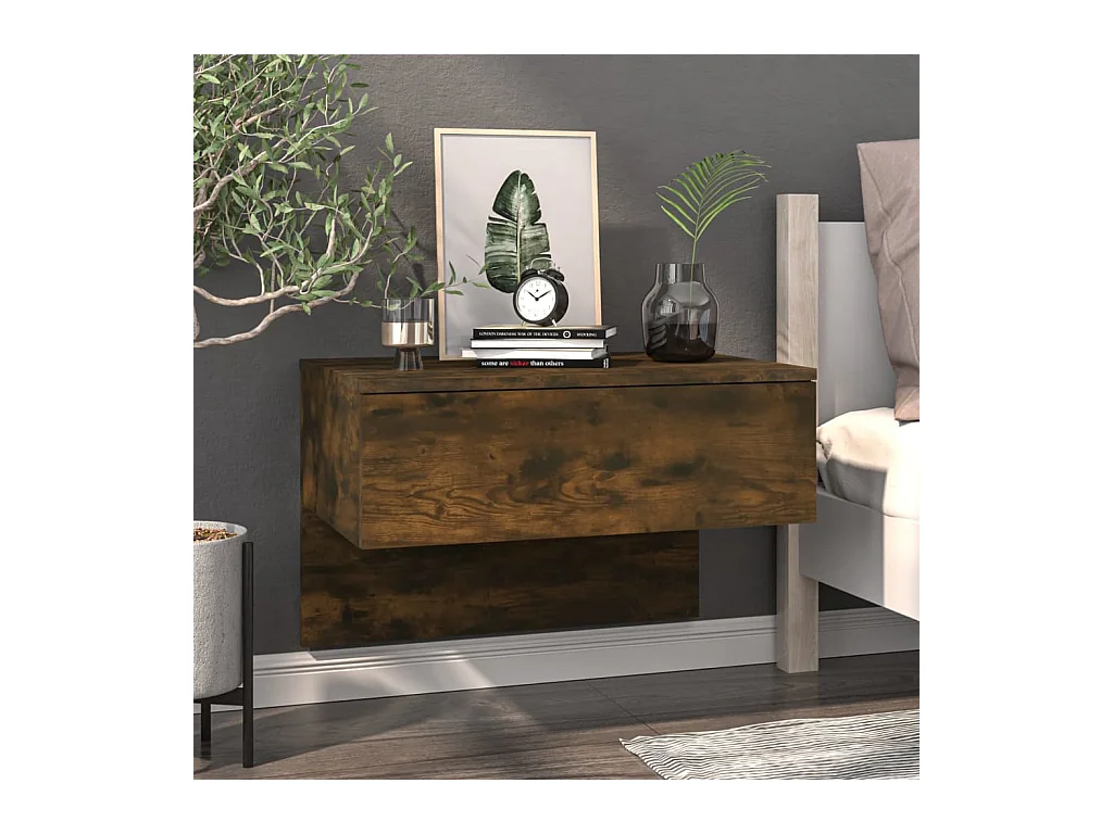 Mesa de cabeceira de montagem na parede cor carvalho fumado PT71506