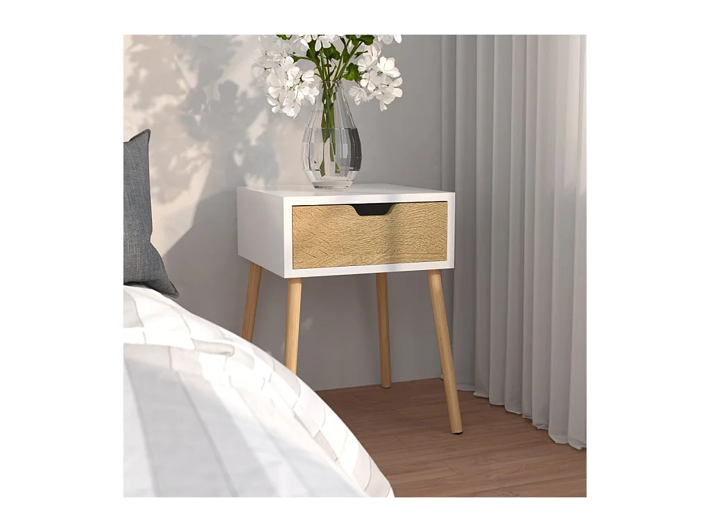 Table de chevet Blanc et chêne sonoma 40x40x56 cm Aggloméré KEFWE57936