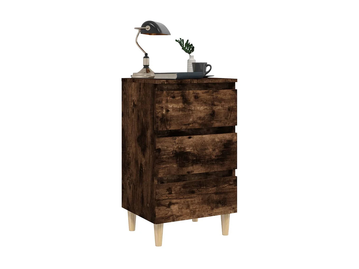 Mesa cabeceira pernas de madeira 40x35x69 cm carvalho fumado PT30405