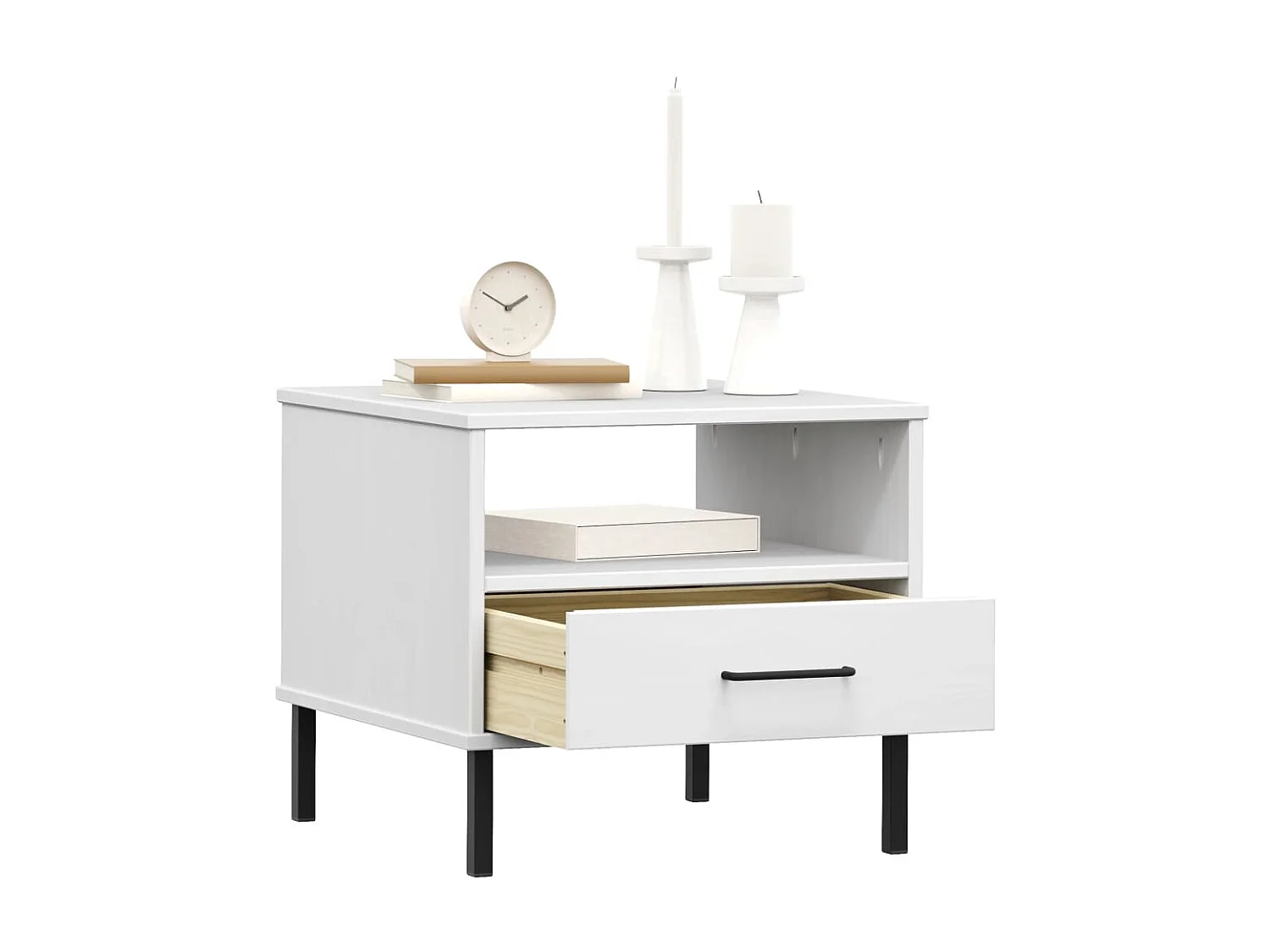 Table de chevet avec pieds en métal Blanc Bois pin massif OSLO KEFWE99882