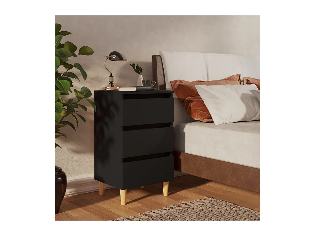 Table de chevet avec pieds en bois Noir 40x35x69 cm KEFWE67921