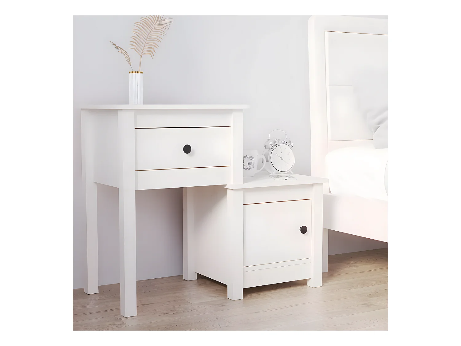 Table de chevet Blanc 79,5x38x65,5 cm Bois de pin massif KEFWE95253