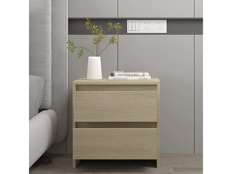 Mesita de noche madera ingeniería roble Sonoma 45x34,5x44,5 cm ES25530