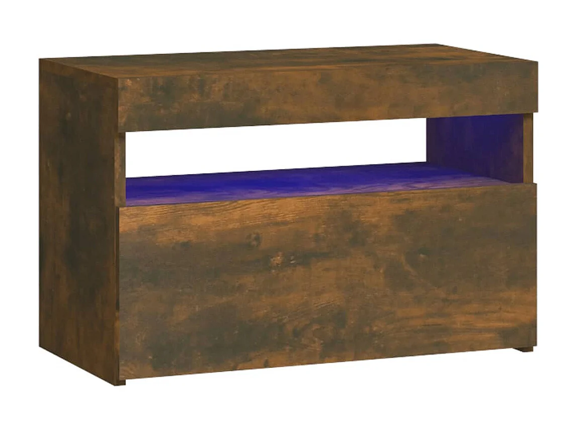 Mesita de noche con luces LED color roble ahumado 60x35x40 cm ES24410