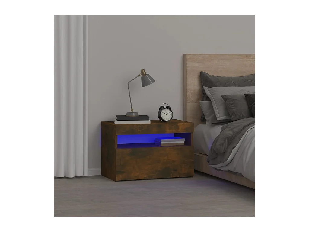 Table de chevet avec lumières LED Chêne fumé 60x35x40 cm KEFWE59507