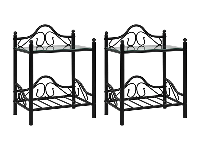 Mesas cabeceira 2 pcs aço e vidro temperado 45x30,5x60cm preto PT10837